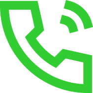 Green phone icon with signal waves.