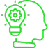 Silhouette with light bulb and gear icon.