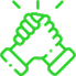 Green outline of two hands clasping.